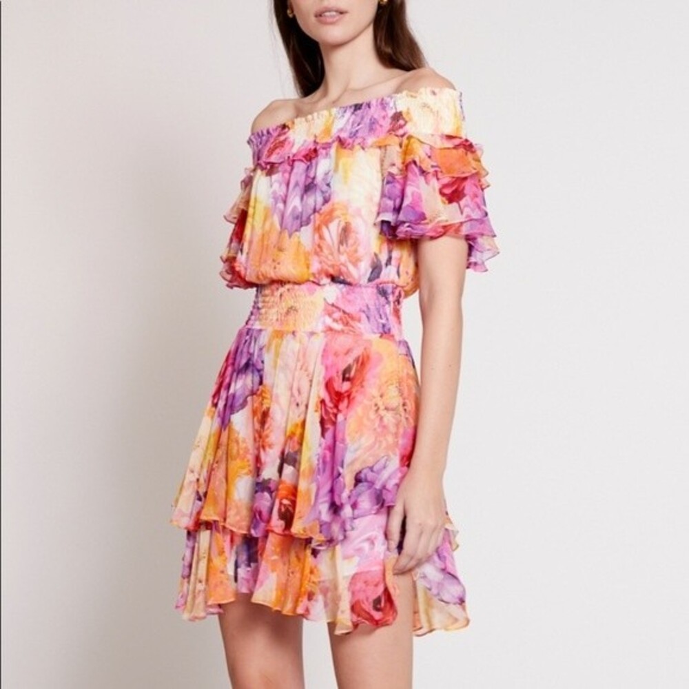 True Destinations Colorful Resort Wear Designer Summer Mini Dress - M NWT